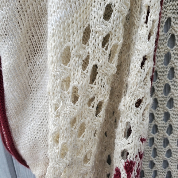 Boho Knit Kimono Wrap | Red & Cream for Layering - Picture 5 of 12
